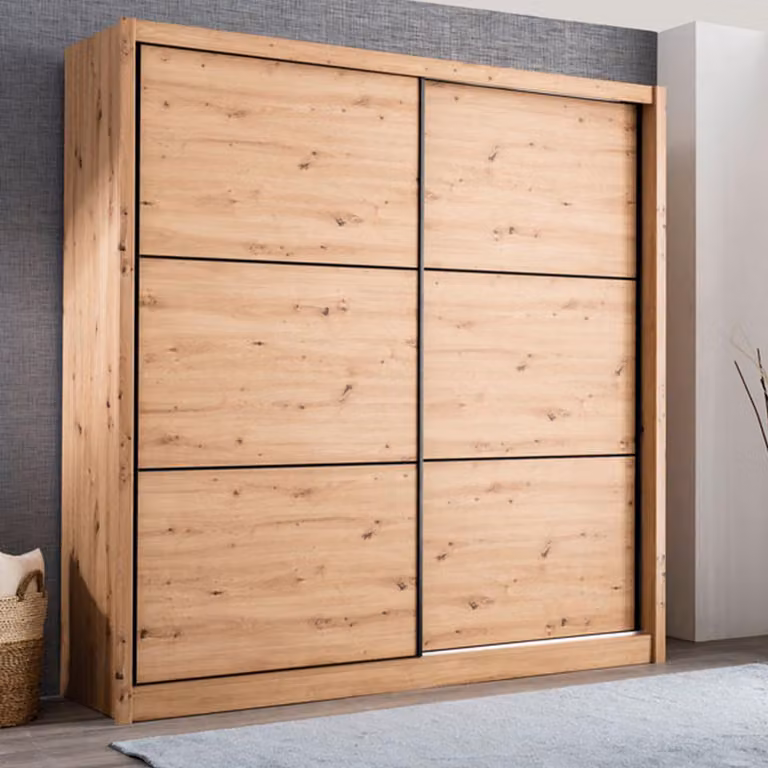 Dmora Guardaroba Grande Dugnano 213x216h cm Marrone Rovere Nodi, Appendiabiti 5 Ripiani