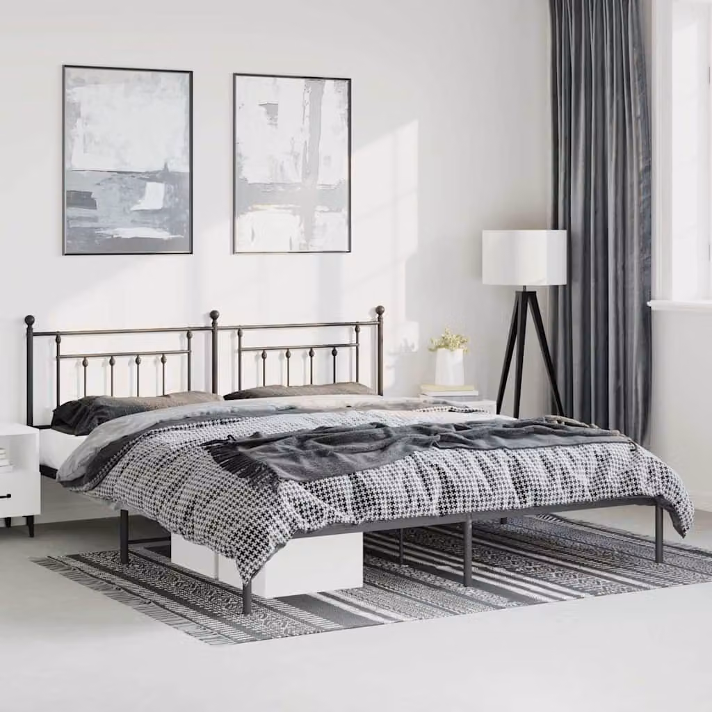 vidaXL Giroletto con Testiera in Metallo Nero L: 219 cm, P: 187 cm, H: 97 cm