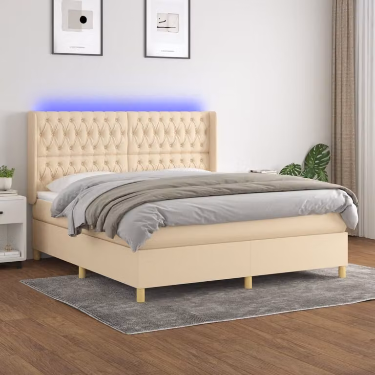 Letto Ibrido con Materasso e Illuminazione LED vidaXL in Tessuto Beige, L/P: 180 x 200 cm