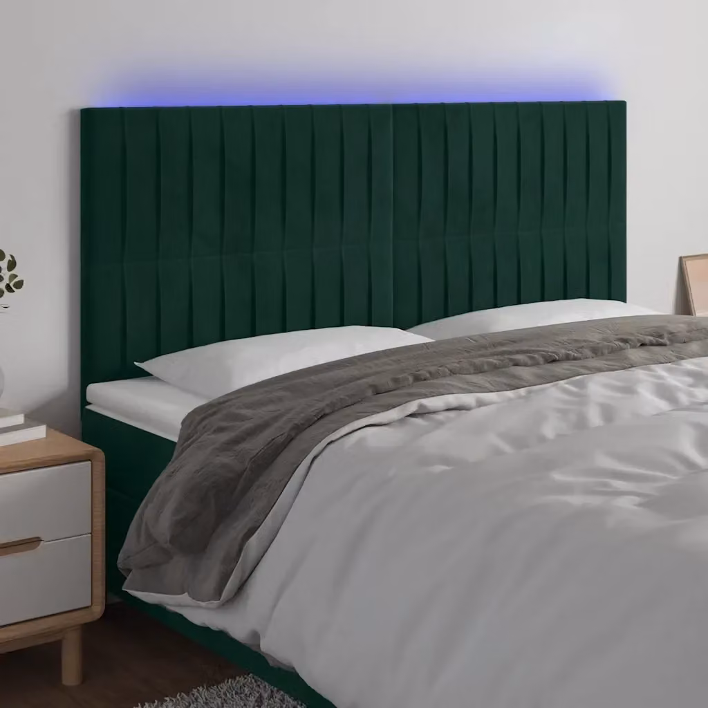 Testiera con illuminazione LED e porta USB in velluto verde scuro L/P/H: 200 x 5 x 118/128 cm – 2