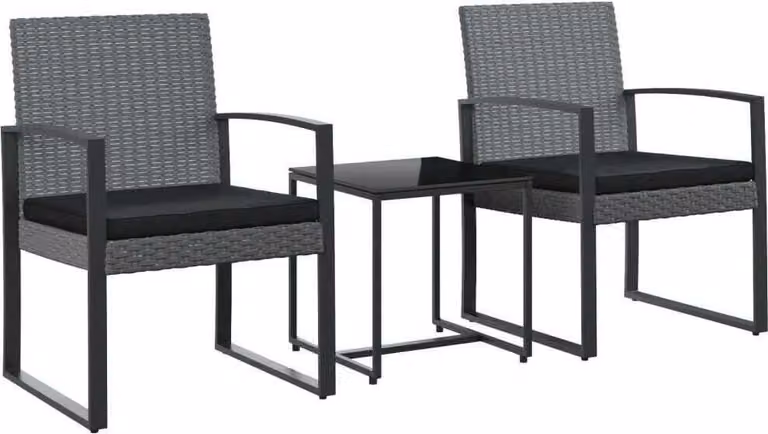 Set Pranzo da Giardino 3 pz con Cuscini Rattan PP Grigio Scuro
