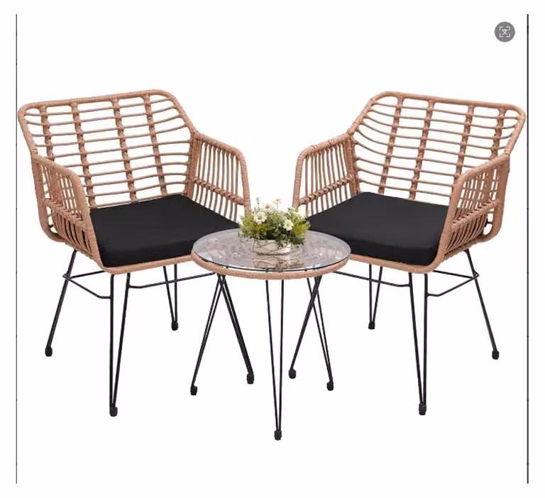 Set da esterno in rattan – set bistro da 3 pezzi per 2 persone – struttura in metallo – resistente agli agenti atmosferici, ideale per balcone e terrazza – piccoli mobili da giardino per relax – aspetto legno, colore legno