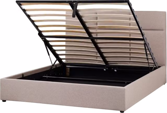 Letto ottomano Taupe Poliestere Rivestito 160 x 200 cm con Storage e Testata Mobili da Camera da Letto