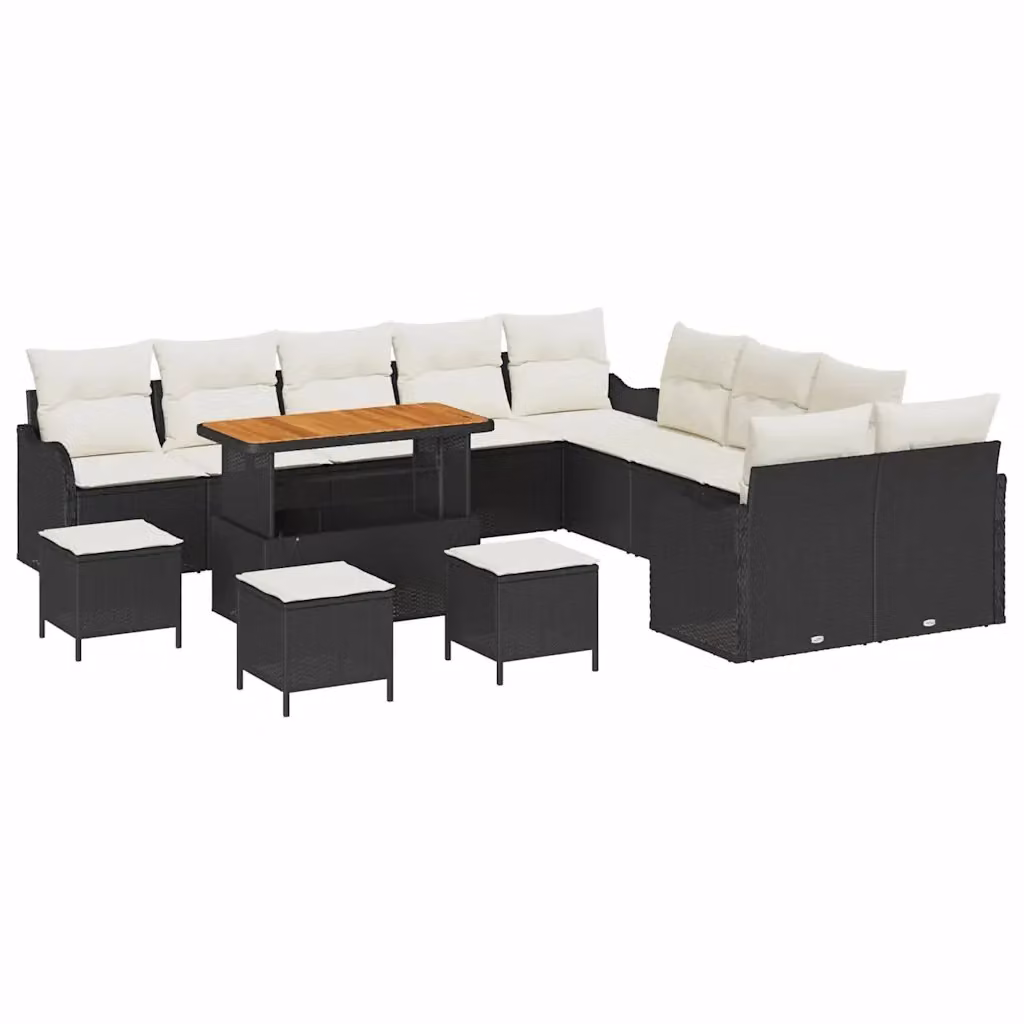 Set Divano da Giardino vidaXL a Forma a U con 14 Pezzi, Colore Nero e Beige, con Cuscini e Tavolino da Esterno – 2