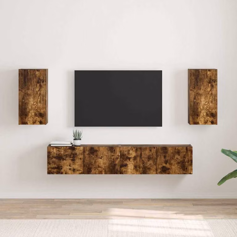 Set di 2 mobili TV da parete vidaXL in legno ingegnerizzato Rovere fumé, colore marrone, stile moderno