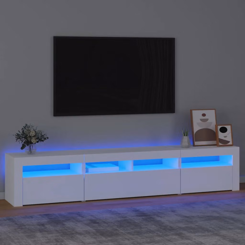 vidaXL Mobile Porta TV Moderno con Luci LED Integrate Bianco L 210 cm x P 35 cm x H 40 cm