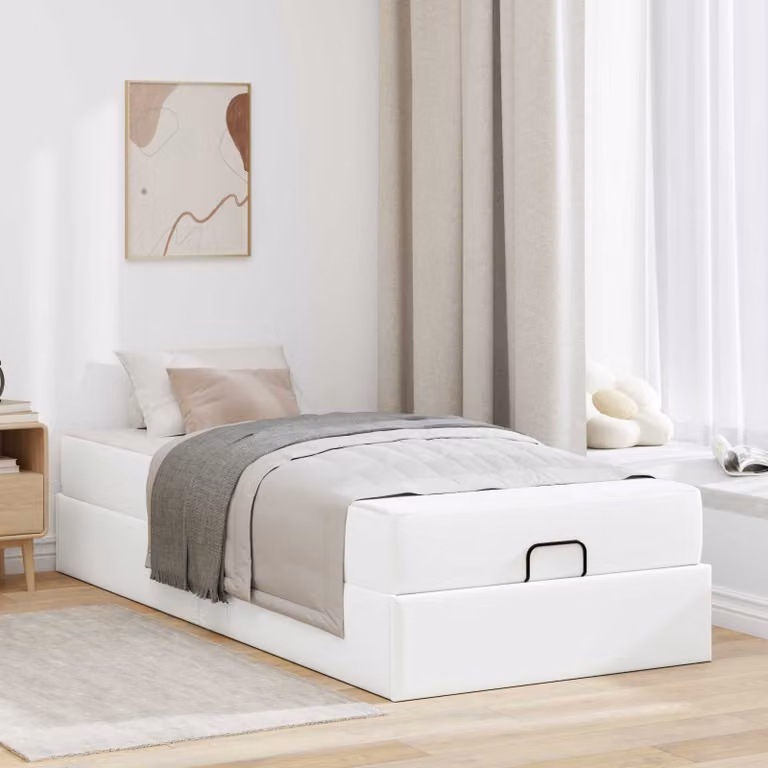 Set letto con struttura a contenitore e materasso in schiuma vidaXL, Bianco, L/P: 80 x 200 cm