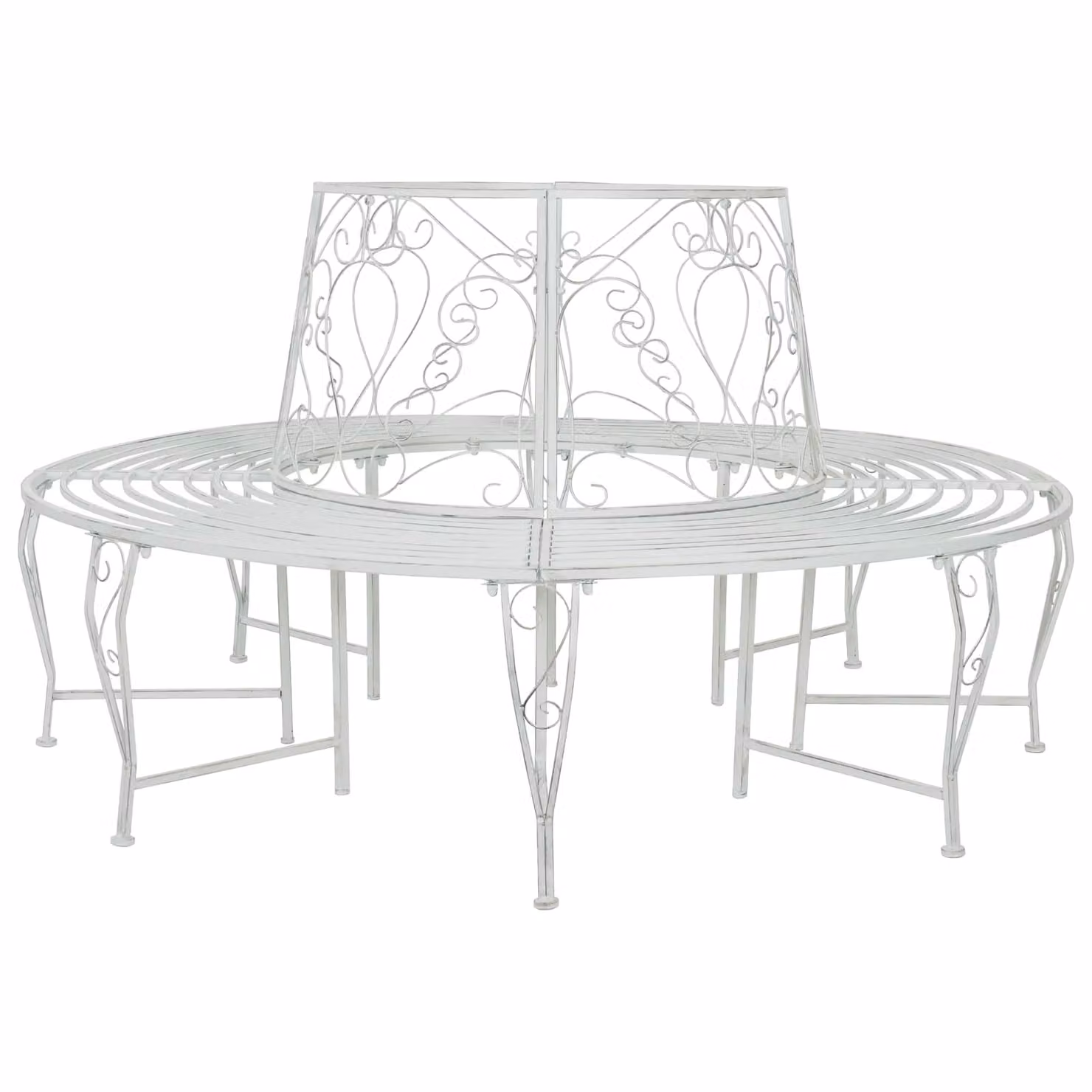 Panchina per alberi da 8 posti vidaXL in acciaio Bianco Antico Ø 160 x 89 cm