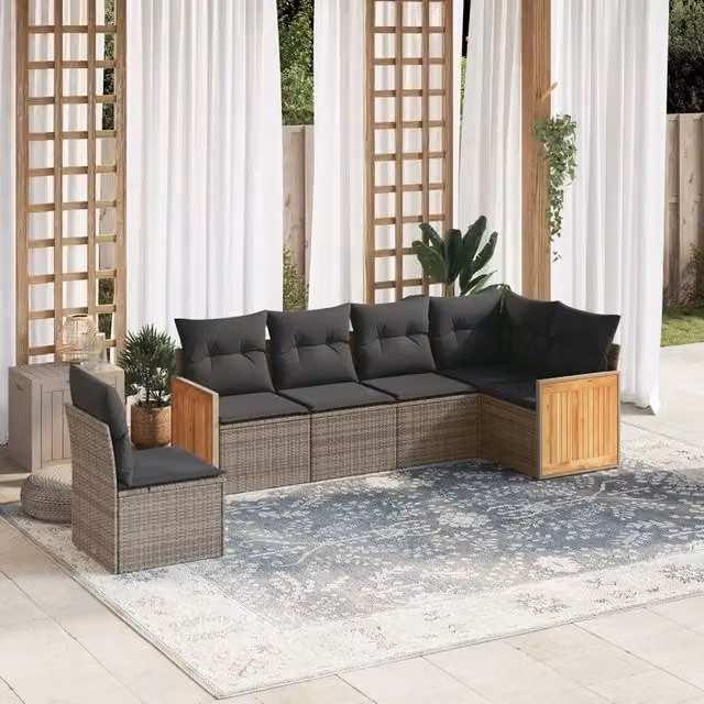 Set Divano da Giardino a L VIDAXL in Polyrattan Grigio con Cuscini, 6 Posti