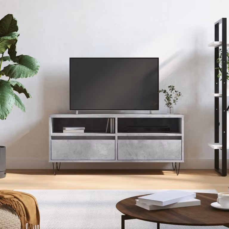 Mobile per TV moderno vidaXL in legno e metallo, Grigio Cemento, L 100 x P 34,5 x H 44,5 cm