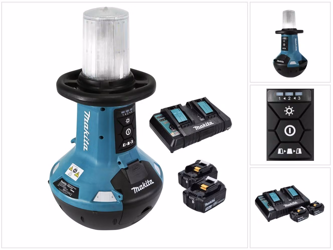 Makita DML 810 PF Luce LED portatile a batteria 18 / 36 V ( 2 x 18 V ) 5500 lm IP54 + 2x batteria 3,0 Ah + doppio caricabatterie