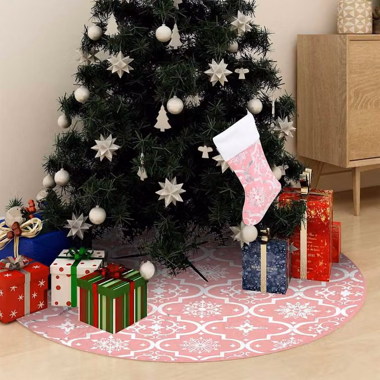 Gonna per Albero di Natale vidaXL con Calza Rosa in Tessuto, Diametro: 150 cm
