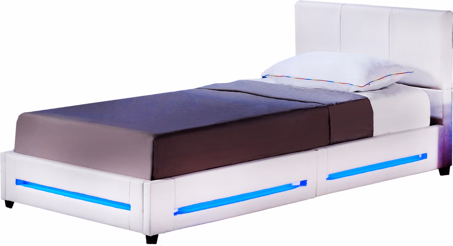Home Deluxe - Letto LED ASTEROID - Bianco, 90 x 200 cm - Con rete a doghe I Letto imbottito Letto di design con illuminazione