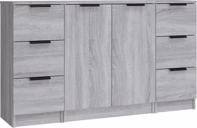 Credenze 3 pz | Madia | Buffet da pranzo | Armadio da pranzo Grigio Sonoma in Legno Multistrato