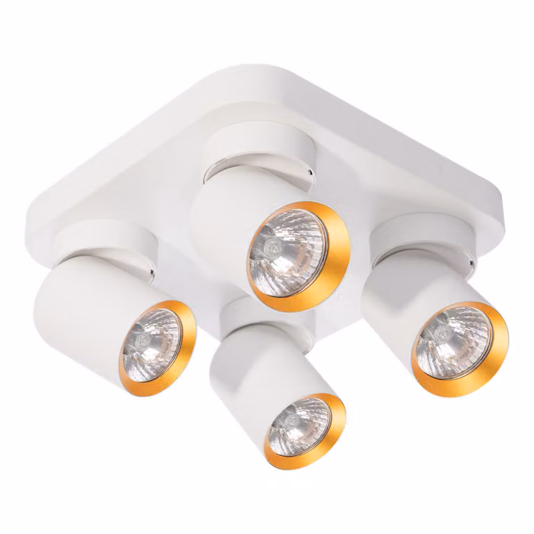 Lampada da soffitto 4 faretti bianchi con interno dorato mobili 4xGU10 10W Andy Milagro