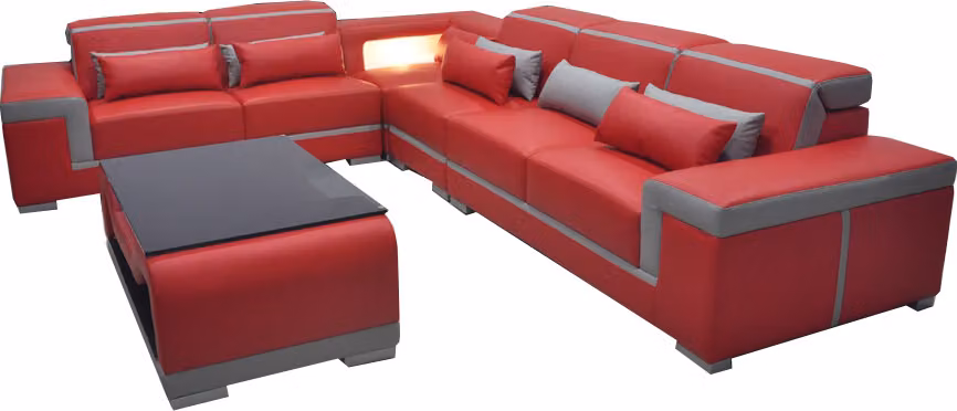Leder Sofa Sofas Couch Eck Polster Garnitur + Tisch Couchen L-Form Wohnlandschaft