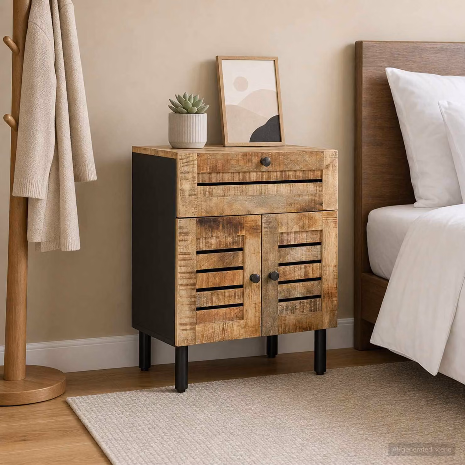 Comodino in legno di mango massello naturale vidaXL L: 50 cm, P: 33 cm, H: 60 cm