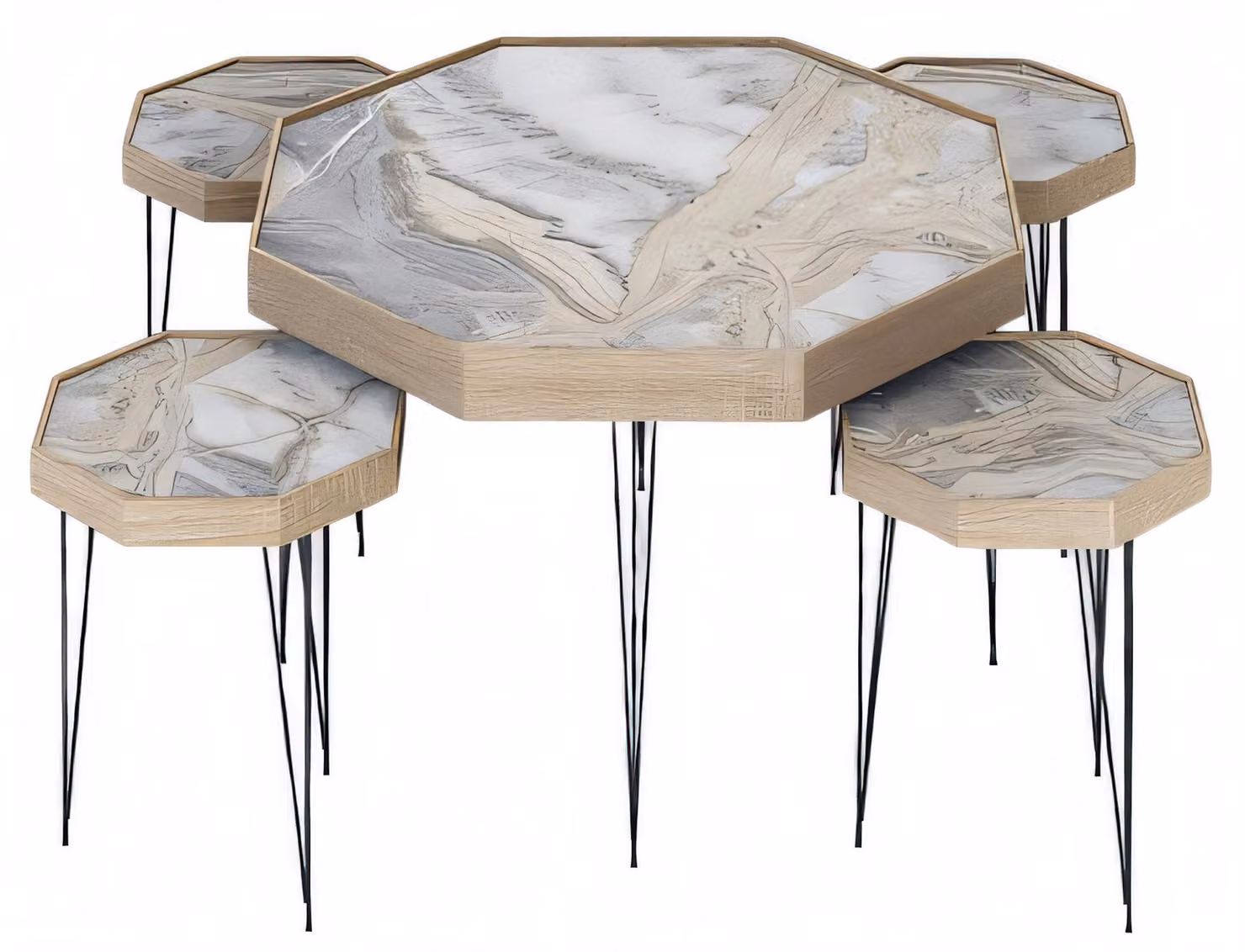 Beige Holz Couchtisch und Beistelltische modern elegantes Set