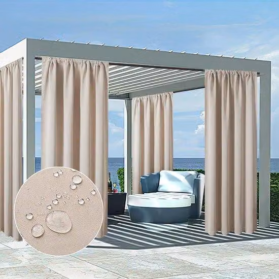 Set di 2 tende oscuranti 225x140 cm in cotone beige per soggiorno e camera da letto