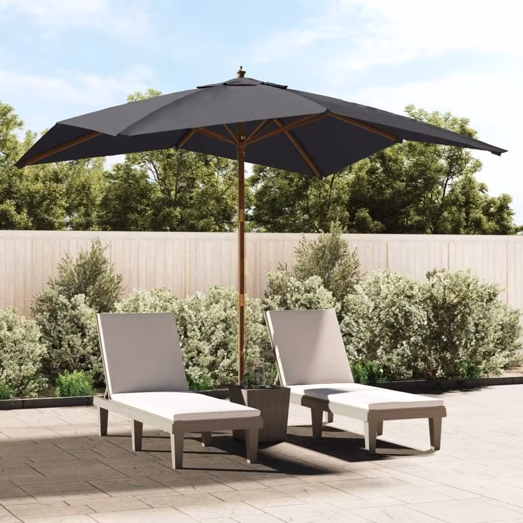 The Living Store Ombrellone con palo in legno nero 300x300x273 cm