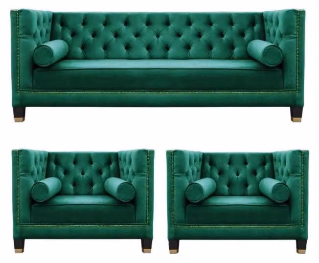 Grüne Chesterfield Couch Samt Sofa Sofagarnitur couchen Sofas Polster 311 Sitzer