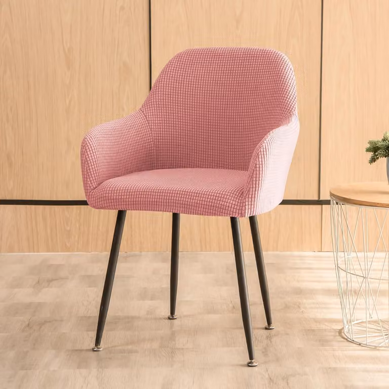 Copri sedie elasticizzati in tessuto jacquard, set da 1, color rosa, per sedie da pranzo