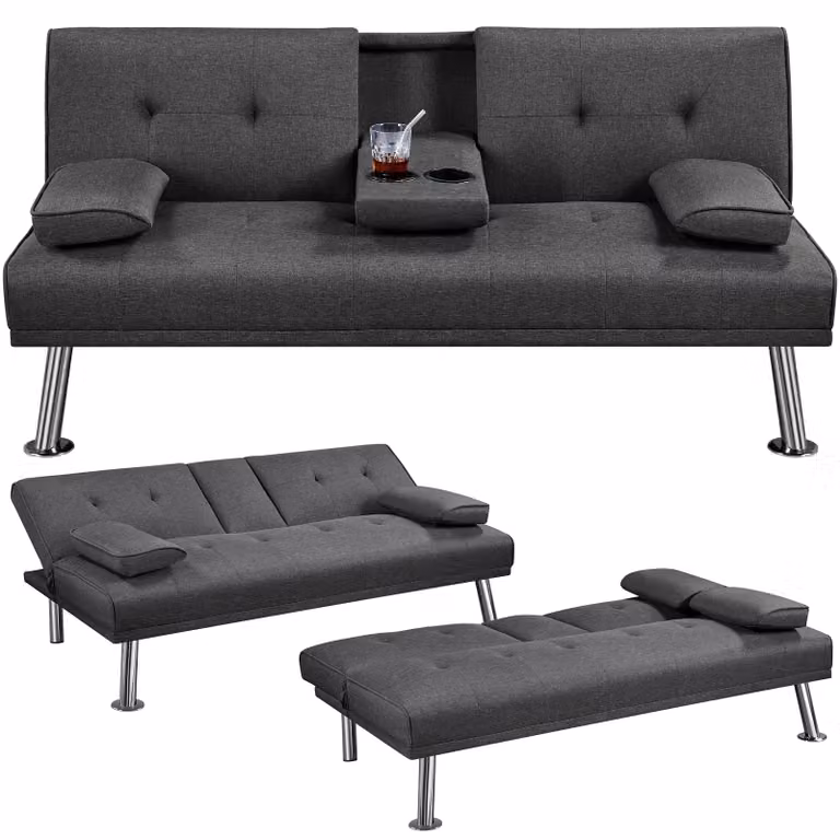 Divano letto pieghevole Yaheetech, colore grigio scuro, con funzione relax
