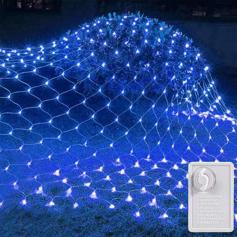 Rete luminosa 3X2m 200Leds Blue LED Fairy Lights Net Light Curtain Elettricità 8 modalità di luce funzione di memoria Natale Party Garden Room Balcony Decorazione