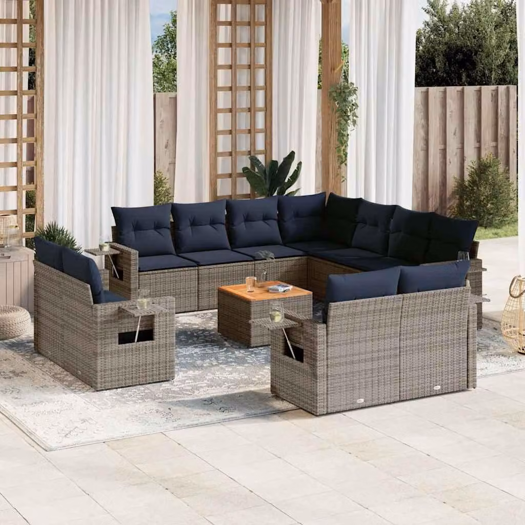 Maison Exclusive - Set da giardino 12 pezzi con cuscini, grigio, polyrattan