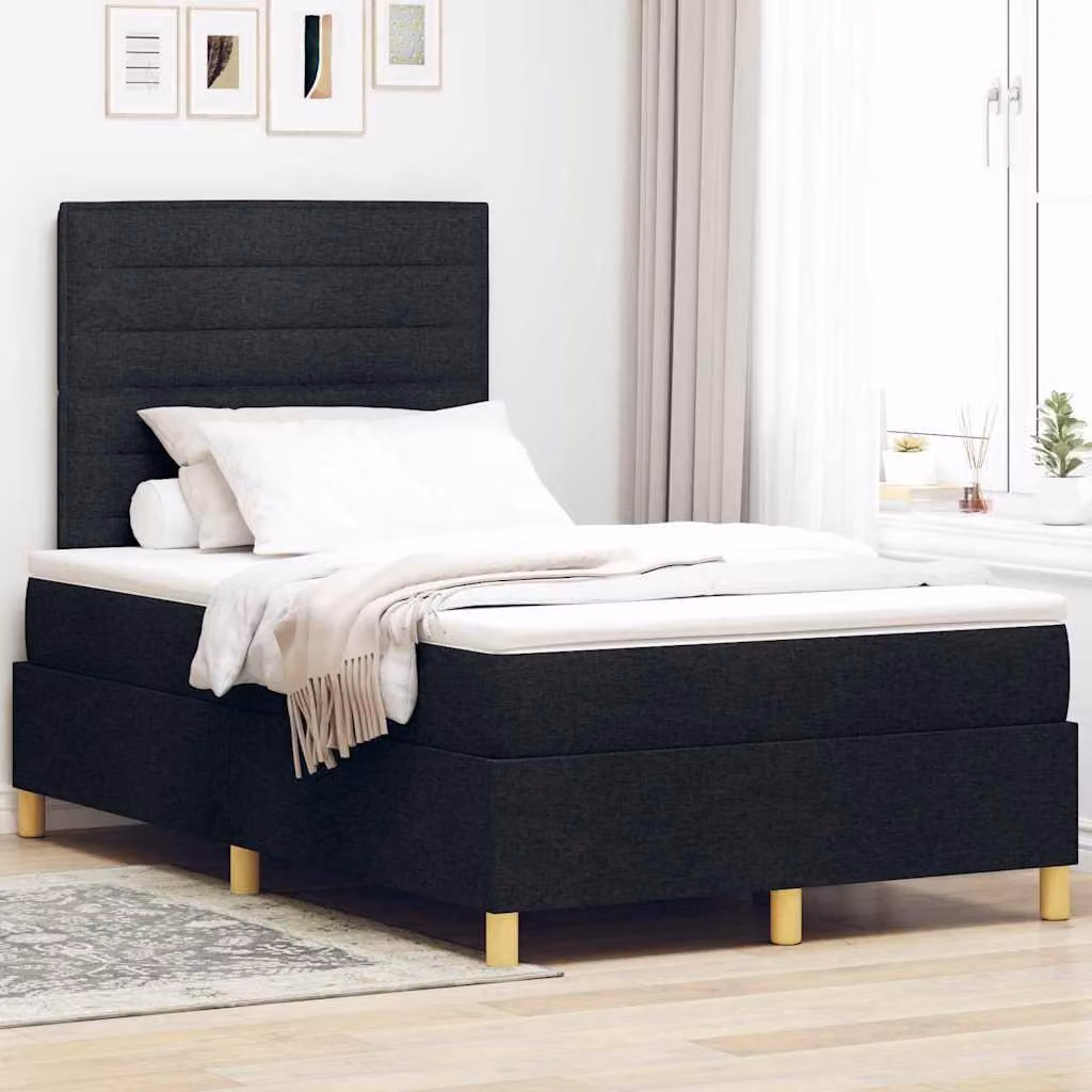 Maison Exclusive - Letto con boxspring e testiera imbottita, colore nero, dimensioni 120 x 200 cm, rivestito in tessuto