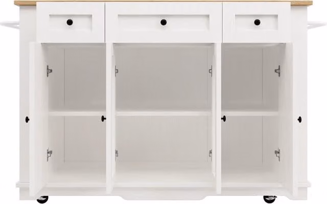 Carrello da Cucina Chicfurn con Piano Ribaltabile, 1 Cassetto, Vetro Temperato e MDF, Bianco e Naturale, L: 151.5 cm, P: 60.0 cm, H: 91.7 cm