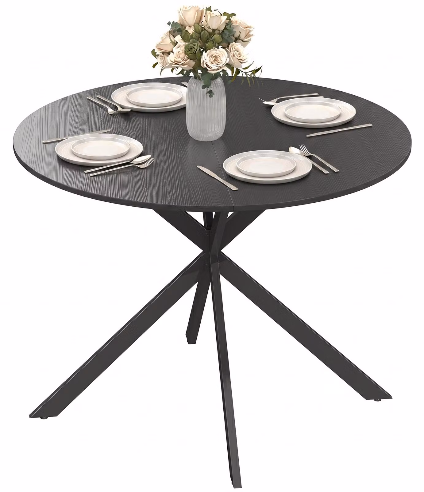 Tavolo da pranzo rotondo per 4 persone, tavolo da cucina in stile industriale con gambe in acciaio, per sala da pranzo, cucina, nero