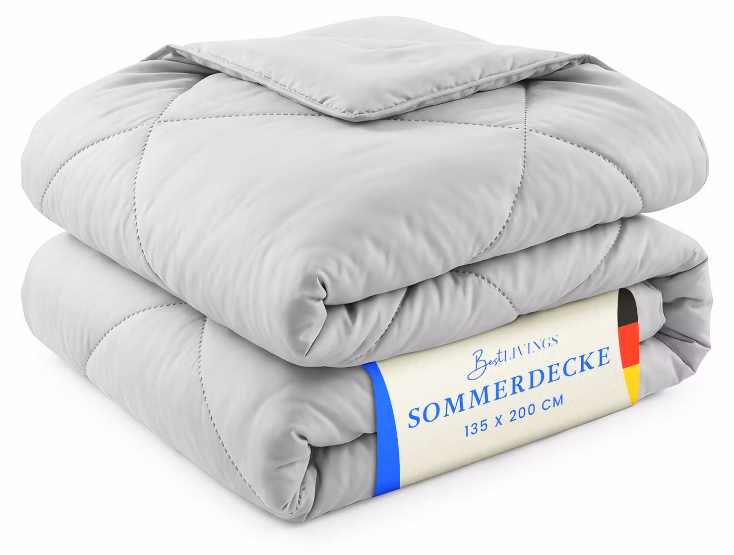 Coperta estiva 135x200 cm grigio chiaro, trapunta leggera, microfibra, traspirante, utilizzabile senza copriletto, classe termica 2, ideale anche per viaggi e campeggio