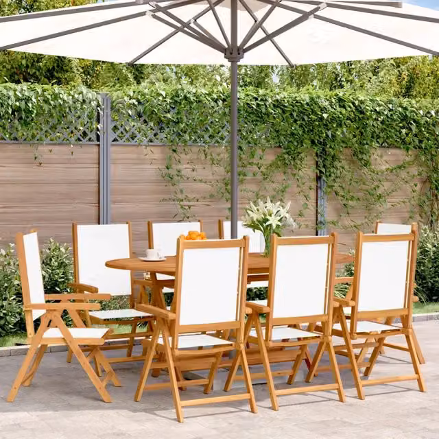 Sedie Reclinabili Pieghevoli 8pz Bianco Crema Tessuto e Legno 3214540