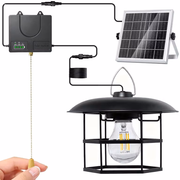 Lampada a sospensione solare, grado di protezione IP65, con interruttore a tirante, adatta per interni ed esterni