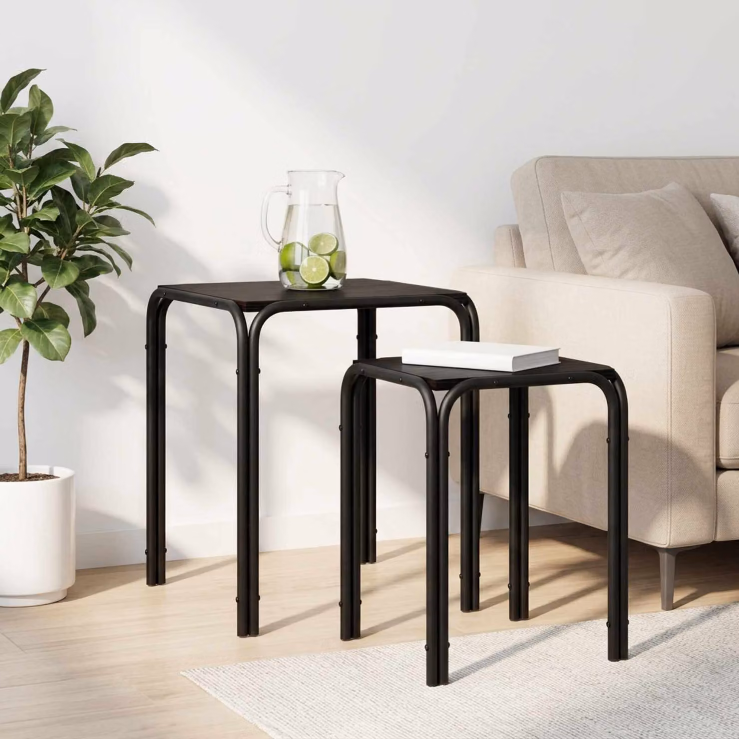 vidaXL Tavolo laterale moderno in rovere e nero L 41 cm x P 40 cm x H 50 cm