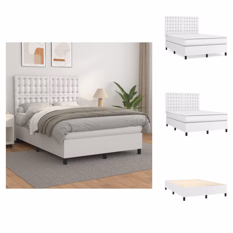 vidaXL Letto a molle con materasso bianco 140x200 cm in Pelle finta - Letti & strutture letto