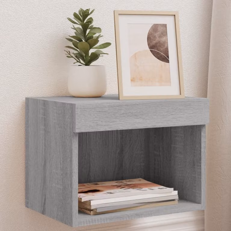 Comodino da parete con luci LED integrata vidaXL, Grigio, L: 40 cm, P: 30 cm, H: 30 cm