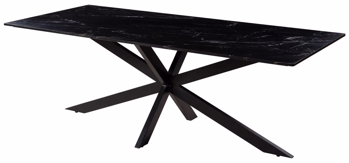 MASSIVMOEBEL24 | Tavolo da pranzo in marmo nero - gambe incrociate in ferro nero 220x100 BARCELONA #413