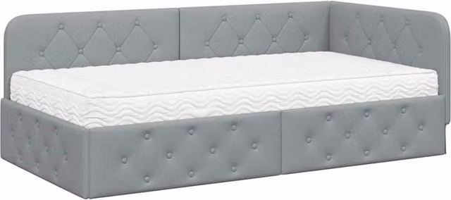 Letto singolo | Letto per adulti | Cornice del letto ad angolo Grigio chiaro 90 x 200 cm Tessuto