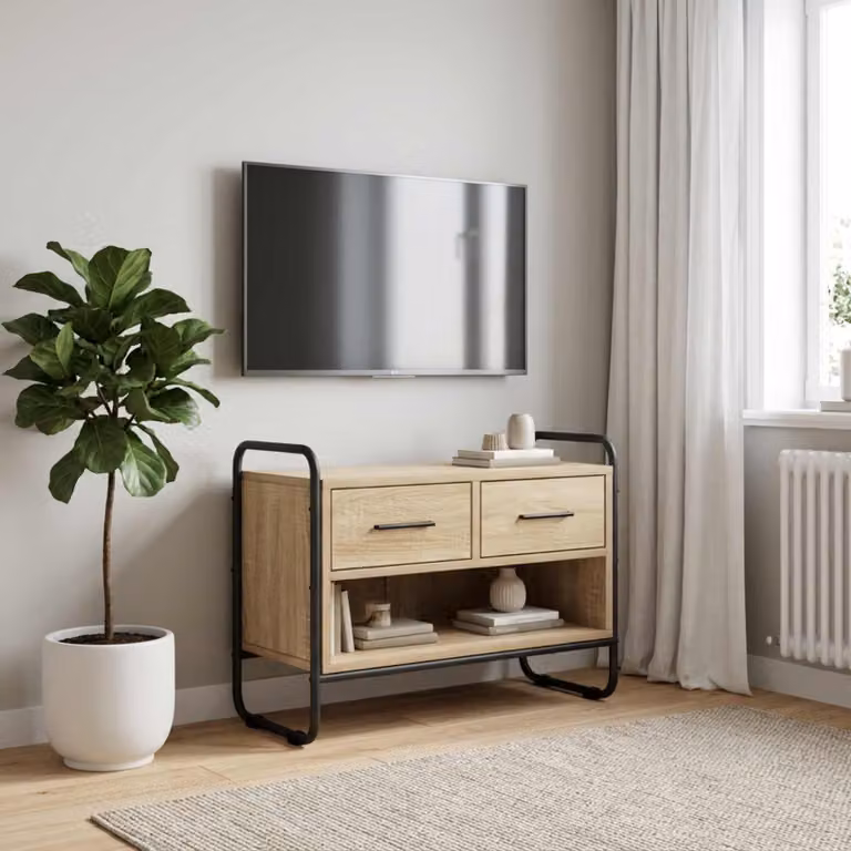 Mobile TV vidaXL in legno ingegnerizzato e metallo, Rovere Sonoma, L 60 x P 30 x H 50 cm