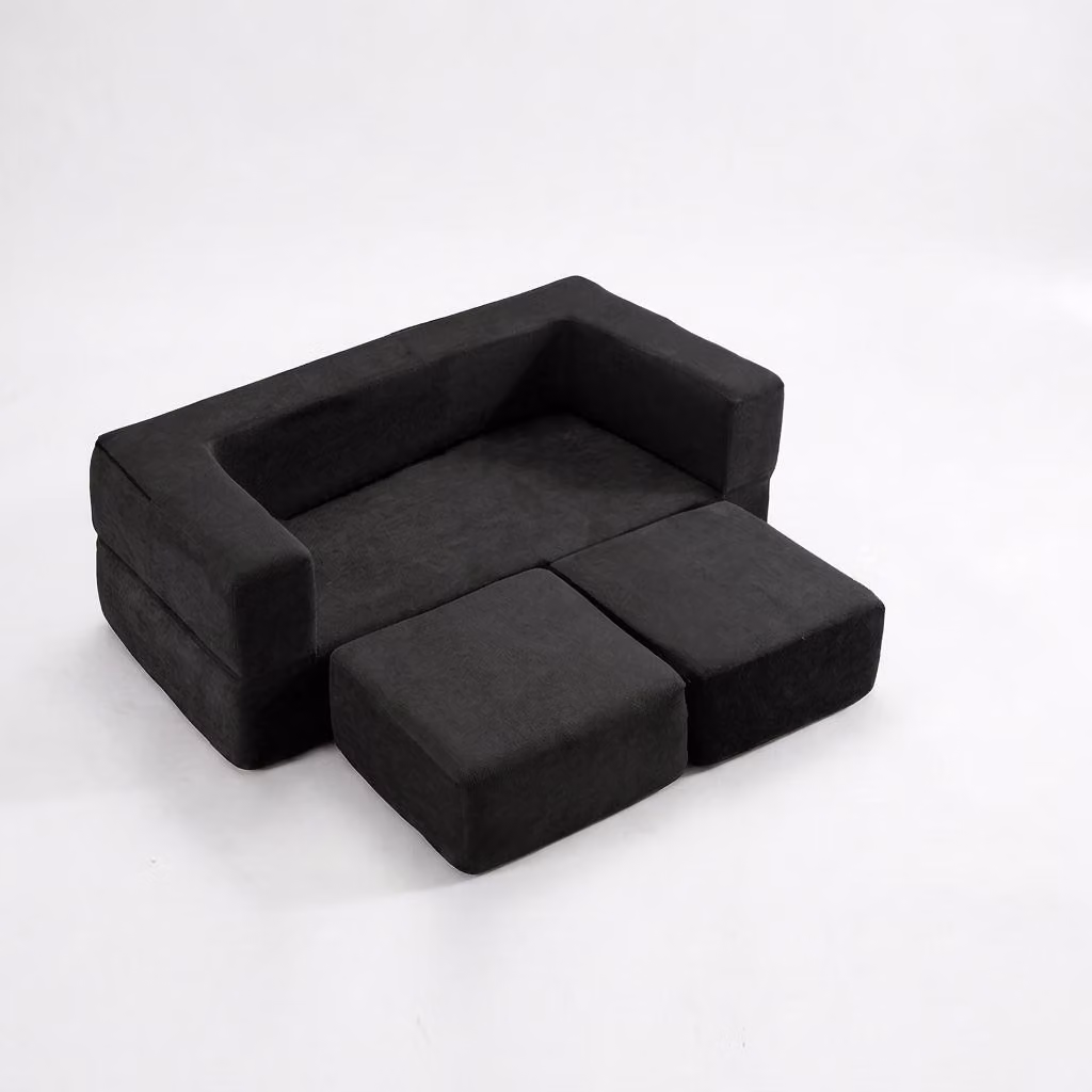 Divano letto in velluto - Divano a due posti - A forma di "U" - Pieghevole - Schienale imbottito - Imballato sottovuoto - Nero