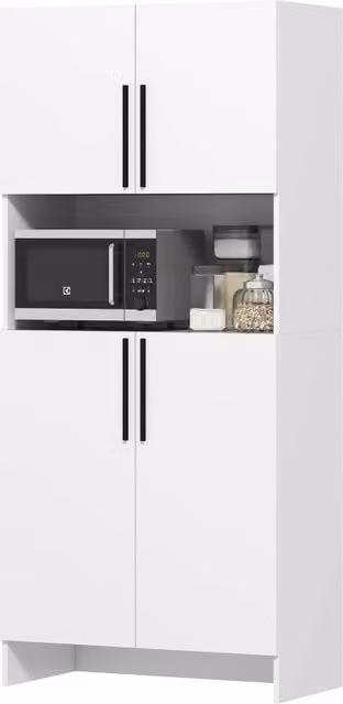 Armadio da cucina e dispensa per soggiorno e sala da pranzo, con ripiani e spazio per microonde, in truciolato, bianco