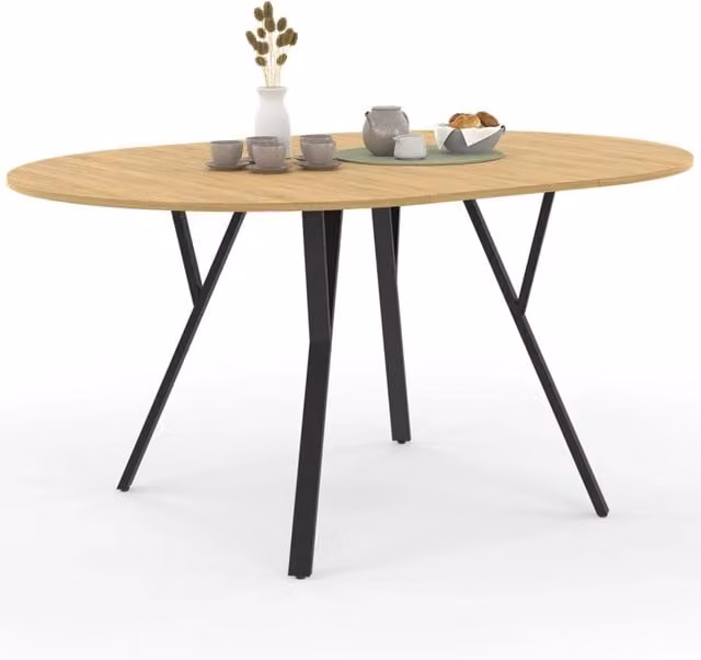 IDMarket YSEULT tavolo da pranzo rotondo allungabile design industriale in legno e metallo nero e marrone, diametro 110-150 cm