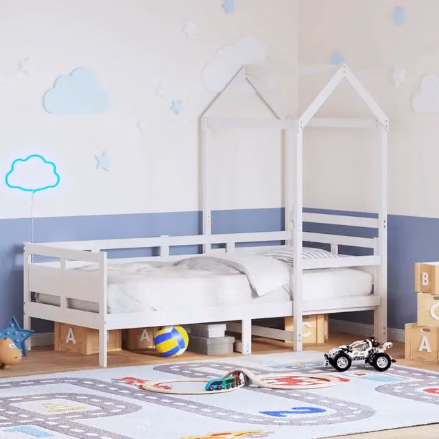 Dormeuse con Tetto 80x200 cm Bianco in Legno Massello di Pino 3282291
