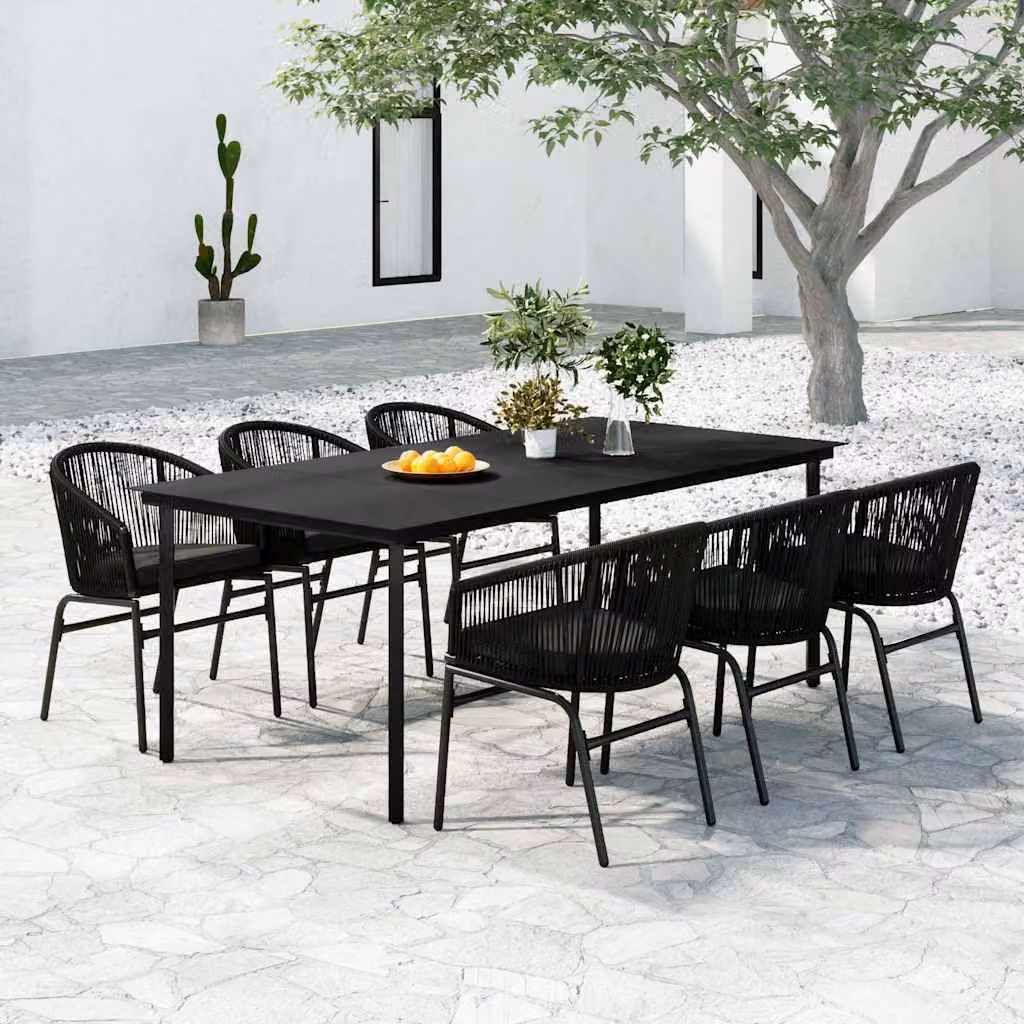 Set da pranzo da giardino moderno vidaXL in metallo e vetro nero, 7 pezzi