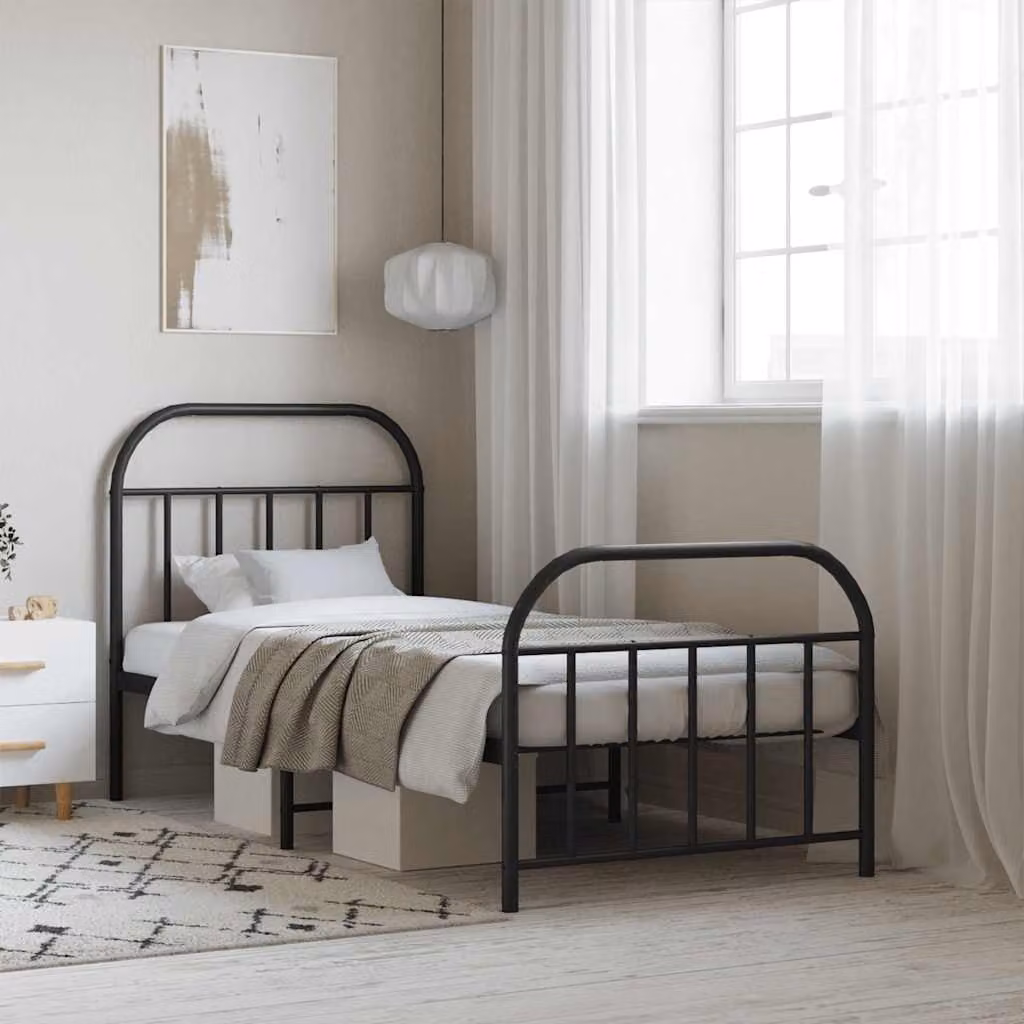 vidaXL Giroletto in metallo nero con testiera e pediera L/P/H: 90 x 190 cm