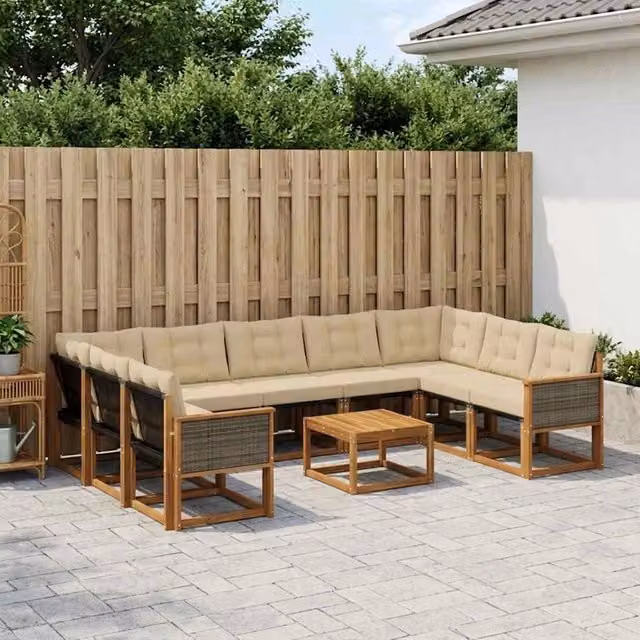 Set di divani da esterno 10 pz Naturale e Beige 3382221
