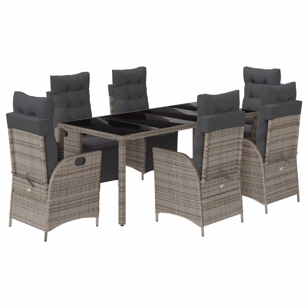 Set da Pranzo da Giardino 7 pz con Cuscini in Polyrattan Grigio