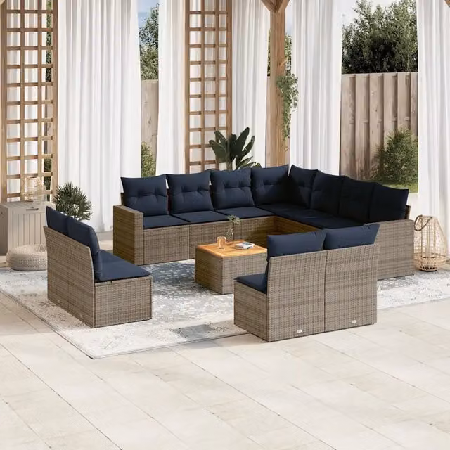 Set Divani da Giardino 12 pz con Cuscini Grigio in Polyrattan 3256516